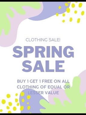 Clothing Sale! Buy 1 Get 1 Free!